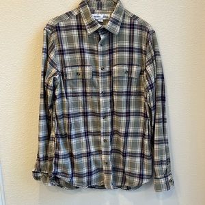 Old Navy men’s flannel. Size Medium Tall. Olive/cream/navy/pink stripe.